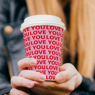 Fancy Romantic Red & Pink Love You Pattern  Paper Cups