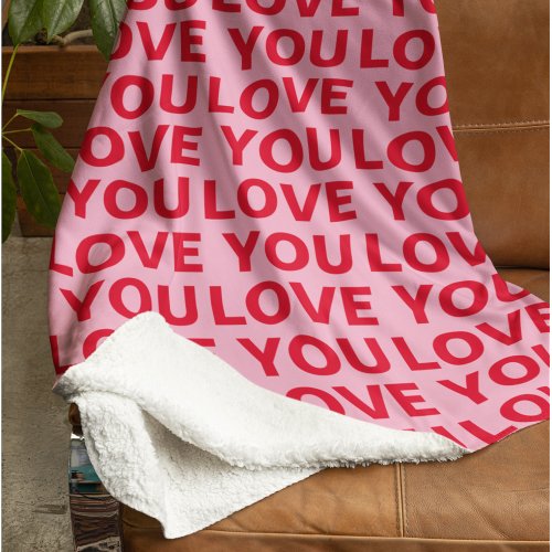 Fancy Romantic Red  Pink Love You Pattern  Sherpa Blanket