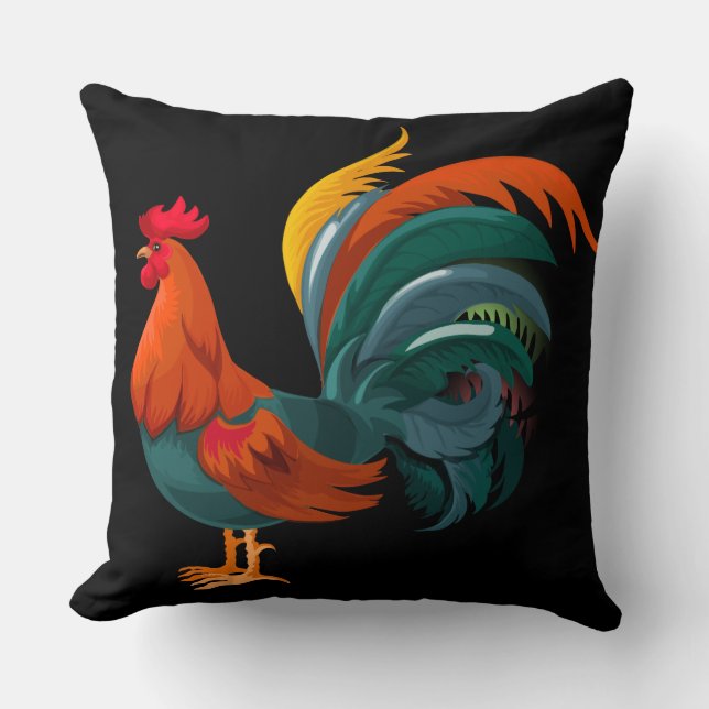 Fancy Rooster Throw Pillow (Front)