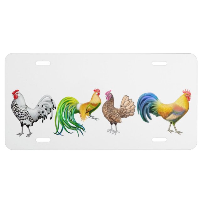 Fancy Roosters Chicken License Plate Cover (Front)