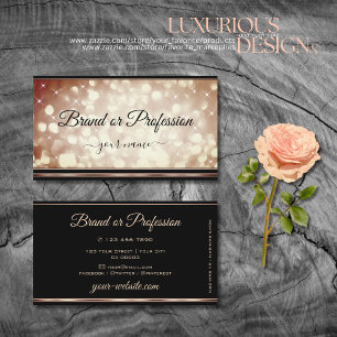 Fancy Rose Gold Sparkle Glitter Stars Modern Black Business Card