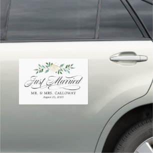 Fancy Rose Just Married Car Banner Magnet