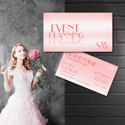 Fancy Rose Pink Noble Mirror Letters with Monogram Business Card