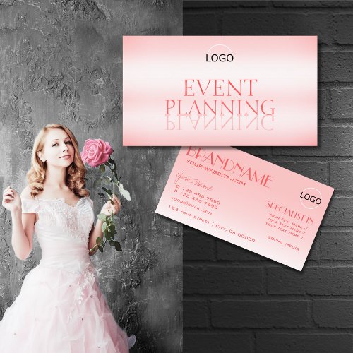 Fancy Rose Pink Stylish Mirror Font with Logo Business Card
