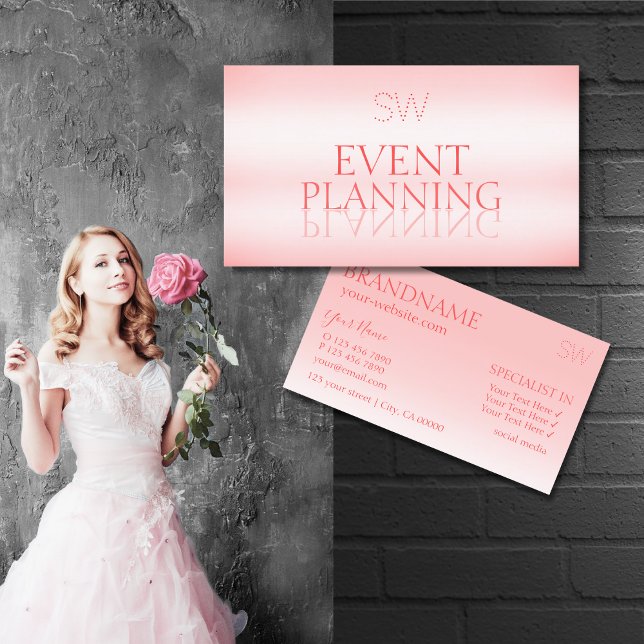 Fancy Rose Pink Stylish Mirror Font with Monogram Business Card (Creator Uploaded)