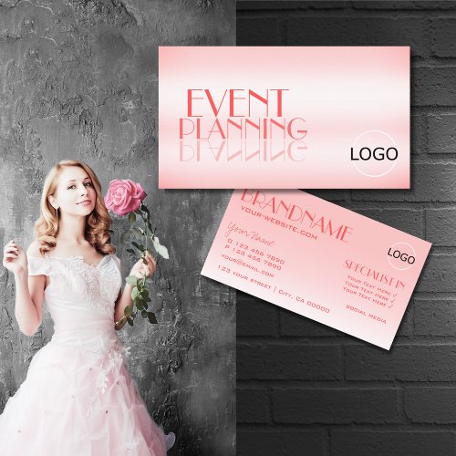 Fancy Rose Pink Stylish Mirror Letters with Logo Business Card