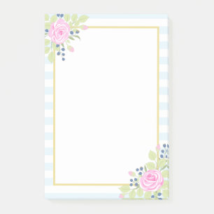 Fancy Roses Blueberry Blue Stripes Post-it® Notes