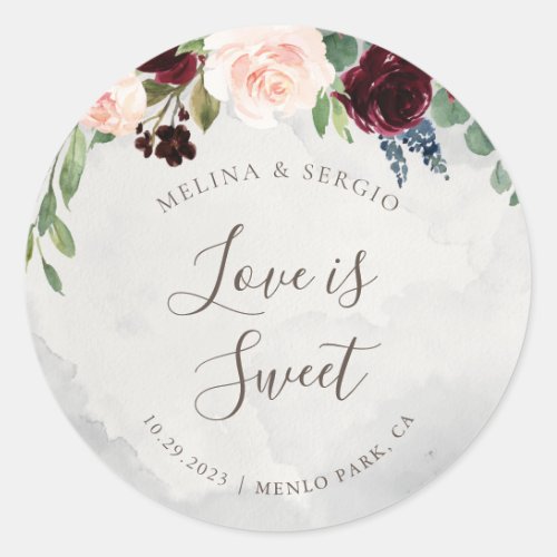Fancy Roses Flowers Wedding Love is Sweet   Classic Round Sticker