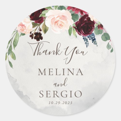 Fancy Roses Peony Flowers Wedding Thank You  Classic Round Sticker
