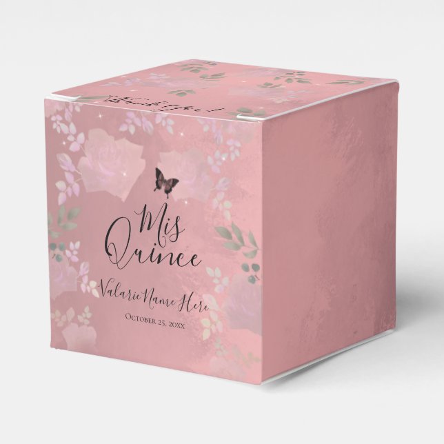 Fancy Roses Quinceanera Gold Favor Box (Front Side)