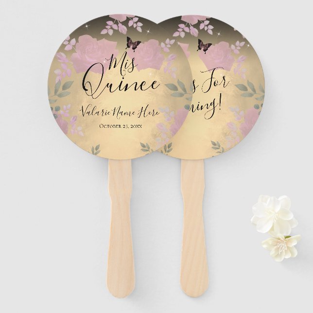 Fancy Roses Quinceanera Pink  Hand Fan (Front and Back)