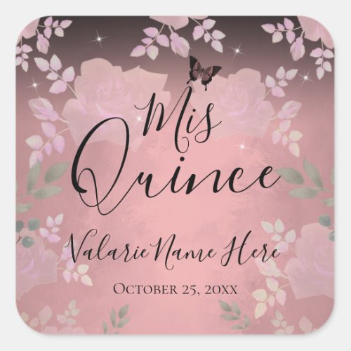 Fancy Roses Quinceanera Pink Square Sticker