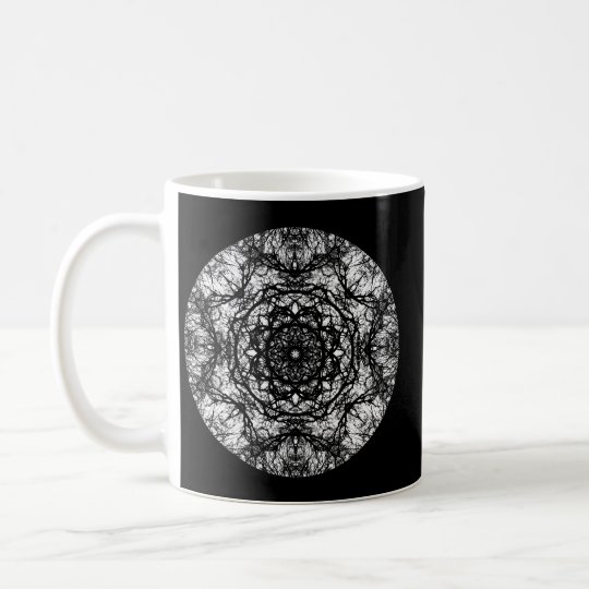 Fancy Round Design on Black. Coffee Mug