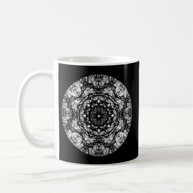 Fancy Round Design on Black. Coffee Mug (Left)