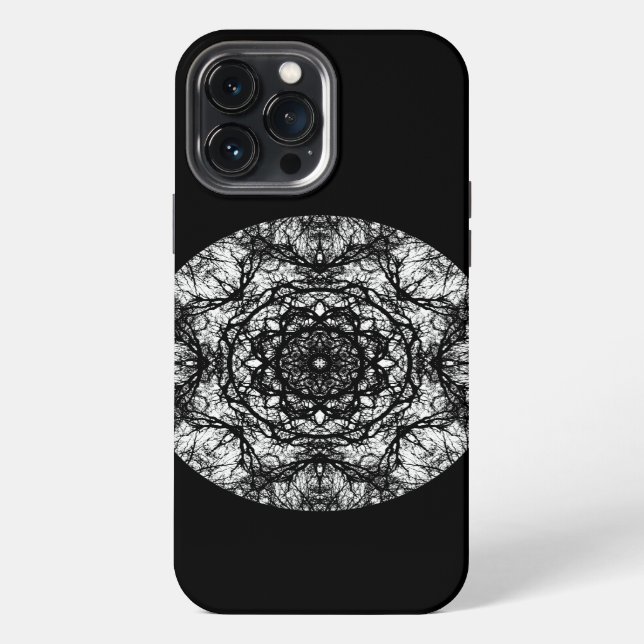Fancy Round Design on Black. Iphone Case (Back)