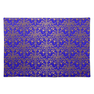 Fancy Royal Blue and Gold Damask Pattern Cloth Placemat