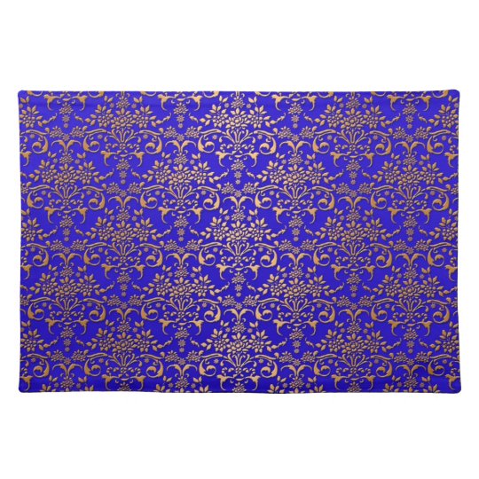 Fancy Royal Blue and Gold Damask Pattern Cloth Placemat