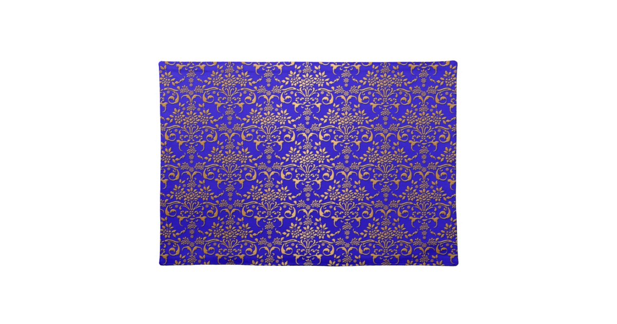Fancy Royal Blue and Gold Damask Pattern Cloth Placemat Zazzle