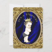 Fancy Royal Blue and Gold Prince Baby Shower Invitation (Front)