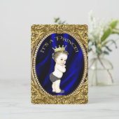 Fancy Royal Blue and Gold Prince Baby Shower Invitation (Standing Front)
