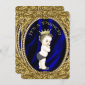 Fancy Royal Blue and Gold Prince Baby Shower Invitation (Front/Back)