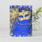 Fancy Royal Blue Gold Glitter Masquerade Party Invitation (Standing Front)