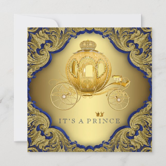 Fancy Royal Blue Gold Glitter Prince Baby Shower Invitation (Front)