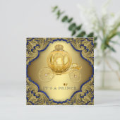 Fancy Royal Blue Gold Glitter Prince Baby Shower Invitation (Standing Front)