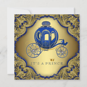 Fancy Royal Blue Gold Glitter Prince Baby Shower Invitation