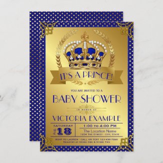 Royal Blue Gold Baby Shower Invitation for little prince