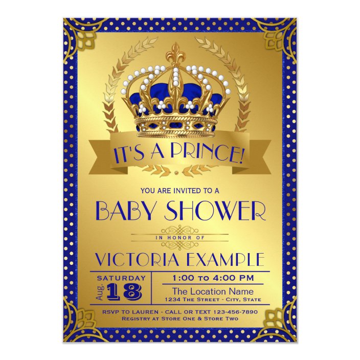 fancy royal blue gold prince baby shower invitation  zazzle