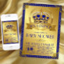 Fancy Royal Blue Gold Prince Baby Shower Invitation