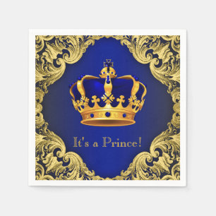 Fancy Royal Blue Gold Prince Baby Shower Paper Napkins