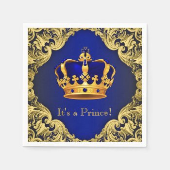 Fancy Royal Blue Gold Prince Baby Shower Paper Napkins by BabyCentral at Zazzle