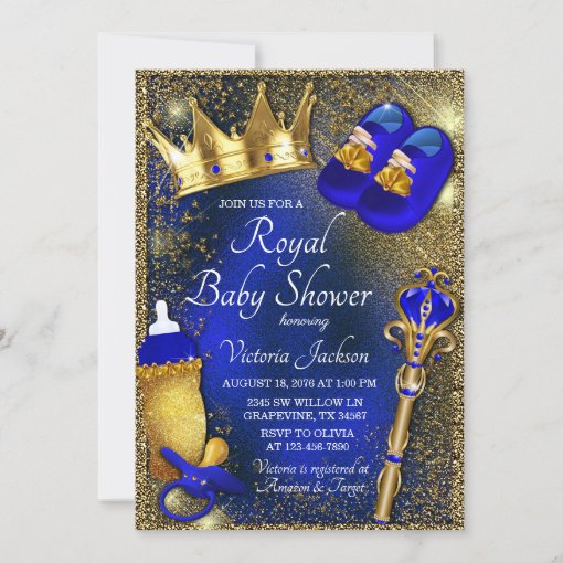 Fancy Royal Blue Prince Baby Shower Invitation Zazzle