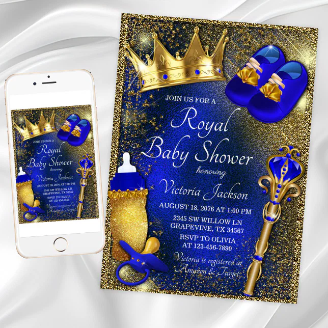 Fancy Royal Blue Prince Baby Shower Invitation Zazzle