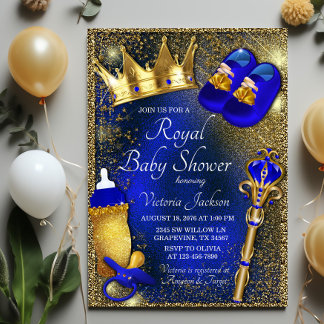 Fancy Royal Blue Prince Baby Shower Invitation