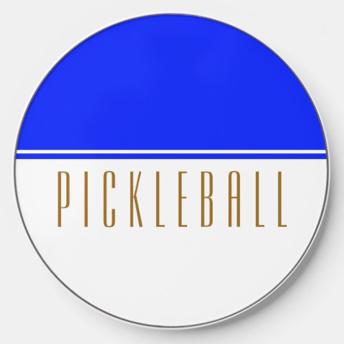 Fancy Royal Blue White Halves PICKLE BALL Text Wireless Charger