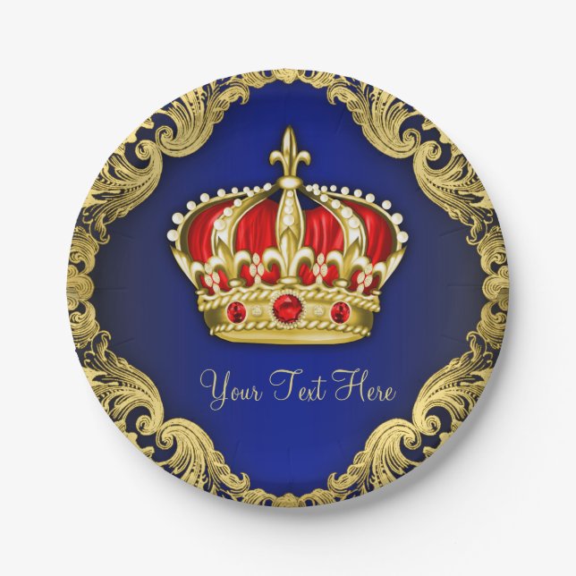 Fancy Royal Prince Baby Shower Paper Plates (Front)