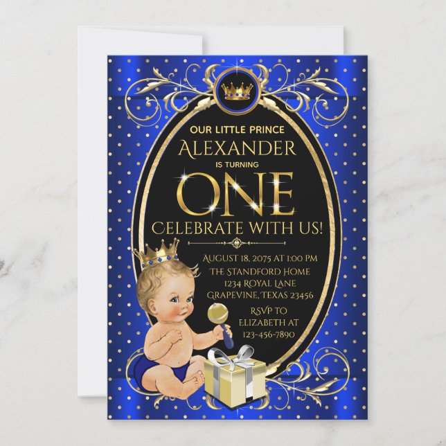 Fancy Royal Prince First Birthday Party Invitation (Front)