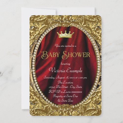 Fancy Royal Red and Gold Prince Baby Shower Invitation