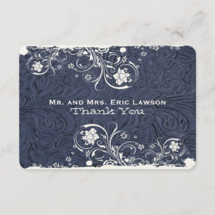 Fancy Rustic Blue Leather Look Thank You Card