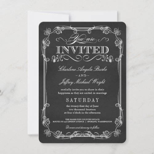 Fancy Rustic Chalkboard Wedding Invitations