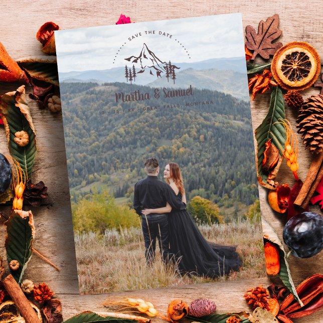 Fancy Rustic Landscape Mountains Romantic Photo Save The Date (Creator Uploaded)