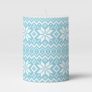 Fancy Rustic Snowflake Knitted Sweater Design Pillar Candle