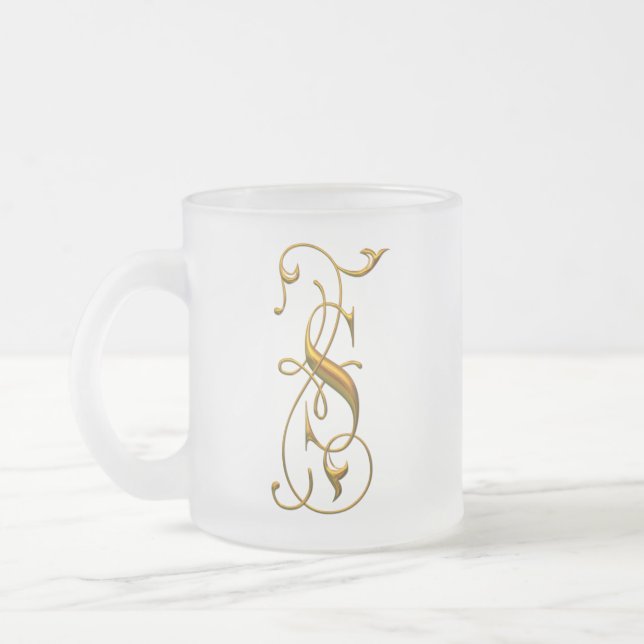 Fancy S Monogrammed Frosted Glass Coffee Mug (Left)