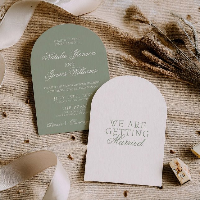 Fancy Sage Green Boho Modern Arched Wedding Invitation (Creator Uploaded)