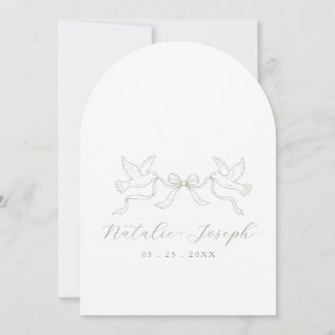 Fancy Sage Green Romantic Old Money Arched Wedding Invitation