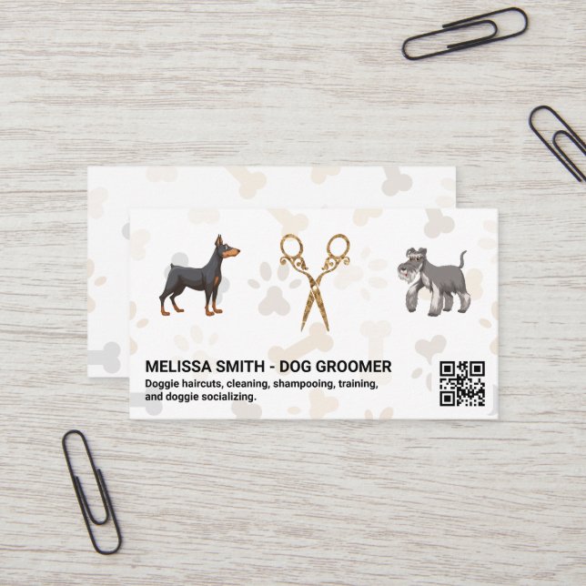 Fancy Scissors | Doggies | QR code  Business Card (Front/Back In Situ)