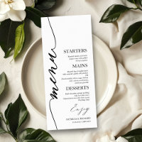 Fancy Script 4x9 Wedding Menu Card For Plate